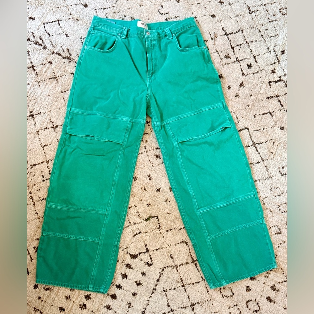 EXCELLENT AGOLDE TANIS UTILITY CARGO JEANS, AIR FRESHENER GREEN, SIZE 32 - Picture 7 of 14